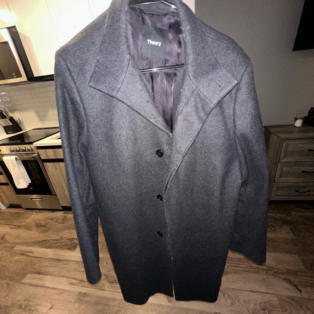 Theory Gray Trench Coat with Notched Lapel
